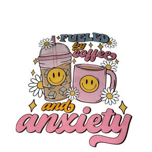 Handmade💋 Womans iced coffee tee shirt “fueled by coffee and anxiety”